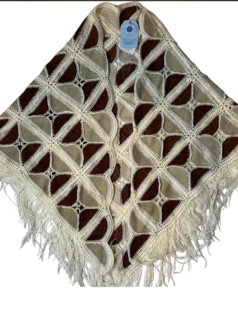 Handmade Crochet Fringe Beach Cover-Up in Cream - Picture 3 of 4